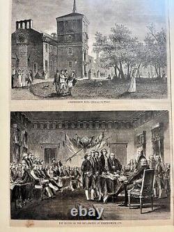 Ensemble de deux pages encadrées de Harper's Weekly 1876 : Signature de la Déclaration d'Indépendance