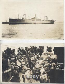 Ensemble de deux photographies de l'USS Marica - Vue du navire sur l'eau, Passagers à bord