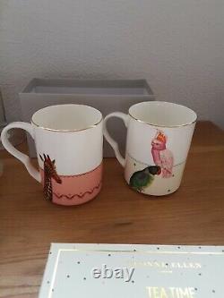 Ensemble de deux tasses Yvonne Ellen pour l'heure du thé, perroquet et girafe, neuf dans sa boîte.