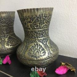 Ensemble de deux vases de décoration en laiton antique persan islamique, de style vintage, RARE
