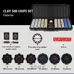 Ensemble de jetons de poker en argile haut de gamme de 13,5g (500 pièces), Texas Holdem, mallette intérieure en cuir