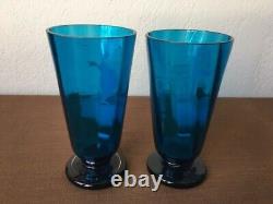 Ensemble de pichet antique Mary Gregory turquoise avec deux (2) verres.