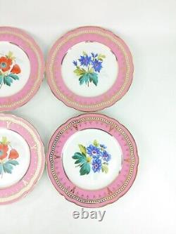 Ensemble de plaques en porcelaine à bordure dorée avec des fleurs roses, rouges, bleues et violettes pour deux personnes