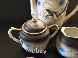 Ensemble de thé japonais Kutani Moriage avec dragon pour deux personnes, tasses Lithophane Geisha, théière, crémier et sucrier