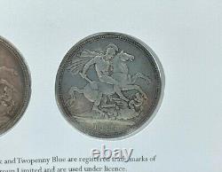 Ensemble de timbres Penny Black et Two Pence Blue avec pièces de monnaie en argent Queen Victoria