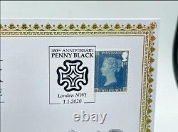 Ensemble de timbres Penny Black et Two Pence Blue avec pièces de monnaie en argent Queen Victoria