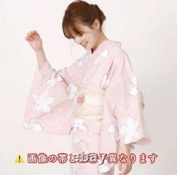 Ensemble de yukata à deux pièces pour femmes, motif floral rose et blanc en 3 pièces