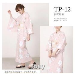 Ensemble de yukata à deux pièces pour femmes, motif floral rose et blanc en 3 pièces