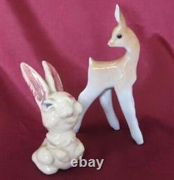 Ensemble vintage de deux figurines en porcelaine Lapin & Cerf ennemi