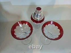 Faberge Grand Duke Martini Shaker Silver & Crystal & Two Glass Set Avec Case & LID