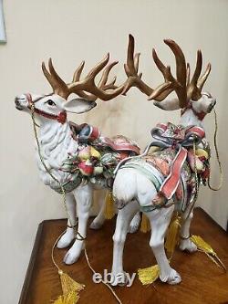 Fitz & Floyd Enchanted Holiday Deer Reindeer Figurine Ensemble De Deux