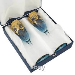 Glassofvenice Set De Deux Flûtes De Champagne En Verre De Murano 24k Gold Leaf Blue