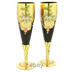 Glassofvenice Set De Deux Flûtes De Champagne En Verre De Murano 24k Gold Leaf Purple