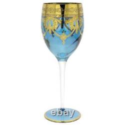 Glassofvenice Set De Deux Verres À Vin En Verre De Murano 24k Gold Leaf Blue