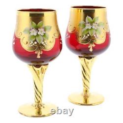 Glassofvenice Set De Deux Verres À Vin En Verre De Murano 24k Gold Leaf Rouge