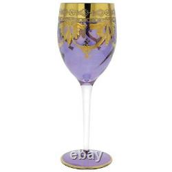 Glassofvenice Set De Deux Verres De Vin En Verre De Murano 24k Feuille D'or Violet