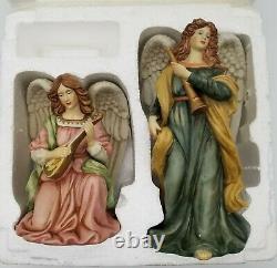 Grandeur Noel Peint À La Main Deux Pièces De Porcelaine Figurine Angel Set Expédié Gratuit