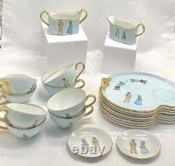 Magnifique ensemble de 8 tasses à thé/assiettes à collation en porcelaine VTG avec couple amish en or et plus encore