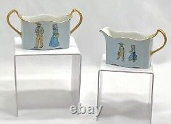 Magnifique ensemble de 8 tasses à thé/assiettes à collation en porcelaine VTG avec couple amish en or et plus encore