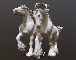 Modèle de cheval Breyer en résine - Paire de chevaux Shire tirant des juments - Ensemble de deux - Résine blanche SM