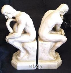 Paire De Deux Hommes Nus Statue Figural Bookends Ensemble De Deux 2 Le Penseur Homme