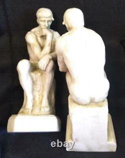 Paire De Deux Hommes Nus Statue Figural Bookends Ensemble De Deux 2 Le Penseur Homme