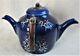 Rare & Fabuleux Antique Twin Spout Wedgwood Majolica Théière Bleue Cobalt, 1889