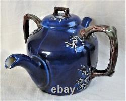 RARE & FABULEUX Antique TWIN SPOUT Wedgwood Majolica Théière Bleue Cobalt, 1889