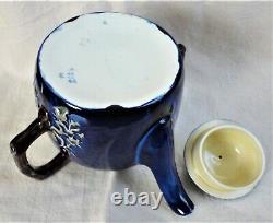 RARE & FABULEUX Antique TWIN SPOUT Wedgwood Majolica Théière Bleue Cobalt, 1889