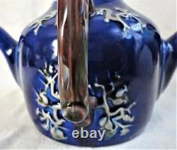 RARE & FABULEUX Antique TWIN SPOUT Wedgwood Majolica Théière Bleue Cobalt, 1889