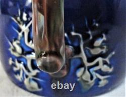 RARE & FABULEUX Antique TWIN SPOUT Wedgwood Majolica Théière Bleue Cobalt, 1889