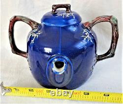 RARE & FABULEUX Antique TWIN SPOUT Wedgwood Majolica Théière Bleue Cobalt, 1889