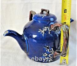 RARE & FABULEUX Antique TWIN SPOUT Wedgwood Majolica Théière Bleue Cobalt, 1889