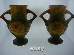 Roseville Pottery Two Vase Set USA 168-6'' Signé Grand Cadeau Maison Décor