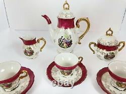 Royale Sealy Porcelaine Tea 17pc Set Rose & Or Deux Amours Dans Un Jardin B-1659