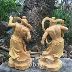 Sculpture En Bois Amulette Artisanat Deux Deva Rois 2 Set Hauteur 21cm