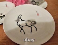 Service à thé en porcelaine japonaise vintage avec art de cheval blanc pour deux personnes