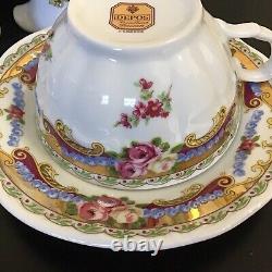 Service à thé pour deux en porcelaine T. Limoges Dépos Théière Roses de chou Cottagecore