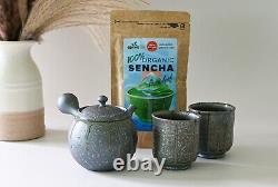 Service de théière avec filtres (230 ml) et deux tasses + thé vert japonais Sencha