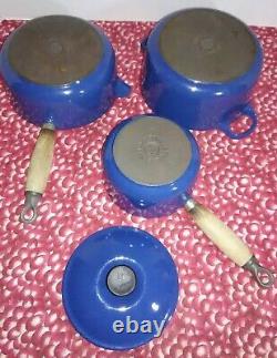 Set 3 Le Creuset Blue Enamel Saucepans Cast-iron Pots/lid #14 Et Deux #18