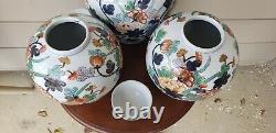 Set Vase & Two Ginger Jars Fleurs Papillons Gilding Chinese Chinoiserie