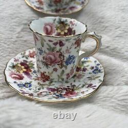 Tasses à thé et soucoupes florales en porcelaine osseuse Vintage Hammersley & Co fabriquées en Angleterre, ensemble de 2