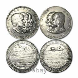 Un ensemble de deux médailles d'argent de 1928 provenant d'Allemagne en l'honneur de la première traversée Est/Ouest de l'Atlantique
