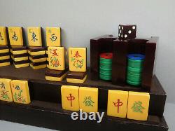 Vintage 1930's Ap Games Two Tone Mahjong Mahjongg Set Bakelite Racks, Bank & Die