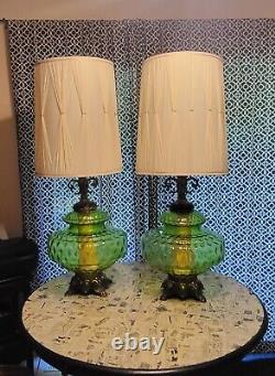 Vintage Dimpled Green Swag Verre Globe Lampe De Table Lampe De Lumière De Deux Falkenstein