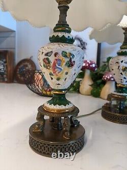 Vintage Porcelaine Capodimonte Italien Courtisans Boudoir Lampes Ensemble De Deux 2 Paires