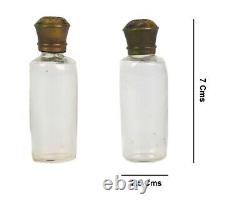 Vintage Set De Deux Bouteilles De Parfum En Verre Vide Avec Haut En Laiton Décoratif G14-174