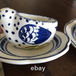 Vintage Tiffany & Co Portugal Egg Cup Baby Chick Blanc Bleu & Jaune Ensemble De Deux