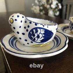 Vintage Tiffany & Co Portugal Egg Cup Baby Chick Blanc Bleu & Jaune Ensemble De Deux