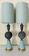 Vtg Mcm Ceramic And Metal Lamps Mint Green Grey Set Of Two (2)